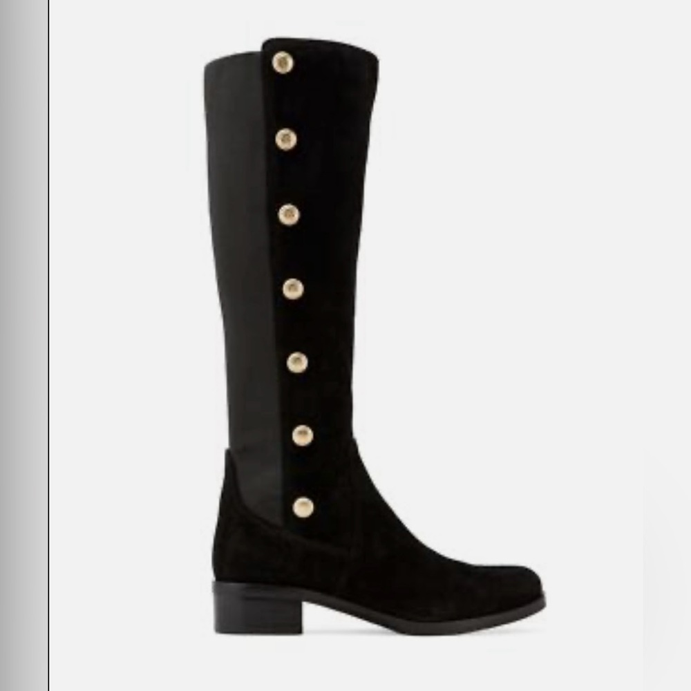 Vince Camuto Vacilla Black Suede Gold Buttons Knee-High Riding Boots 8/38